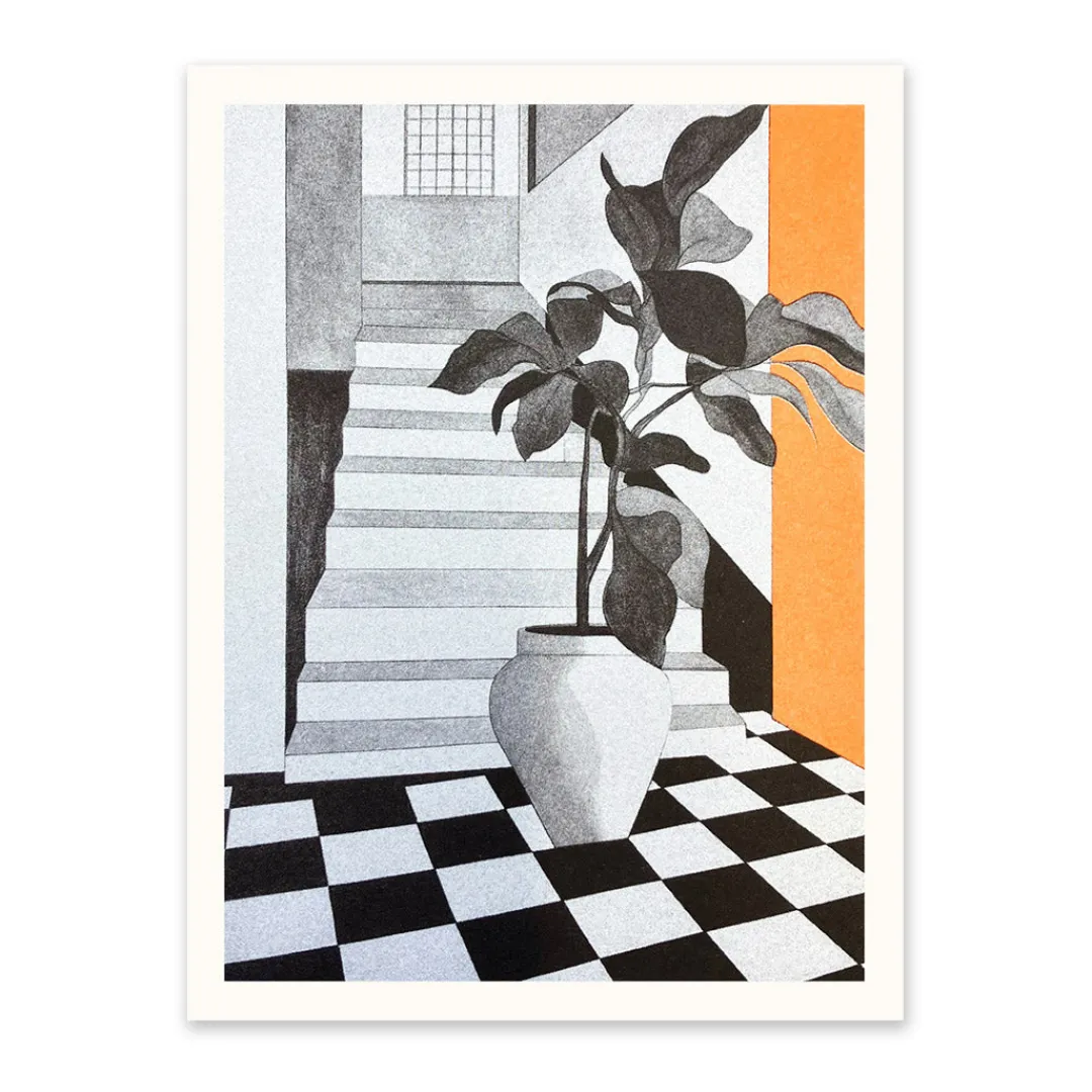 Ohh Deer Prints*Black White & Orange Interior 1 Riso Print (8x6)