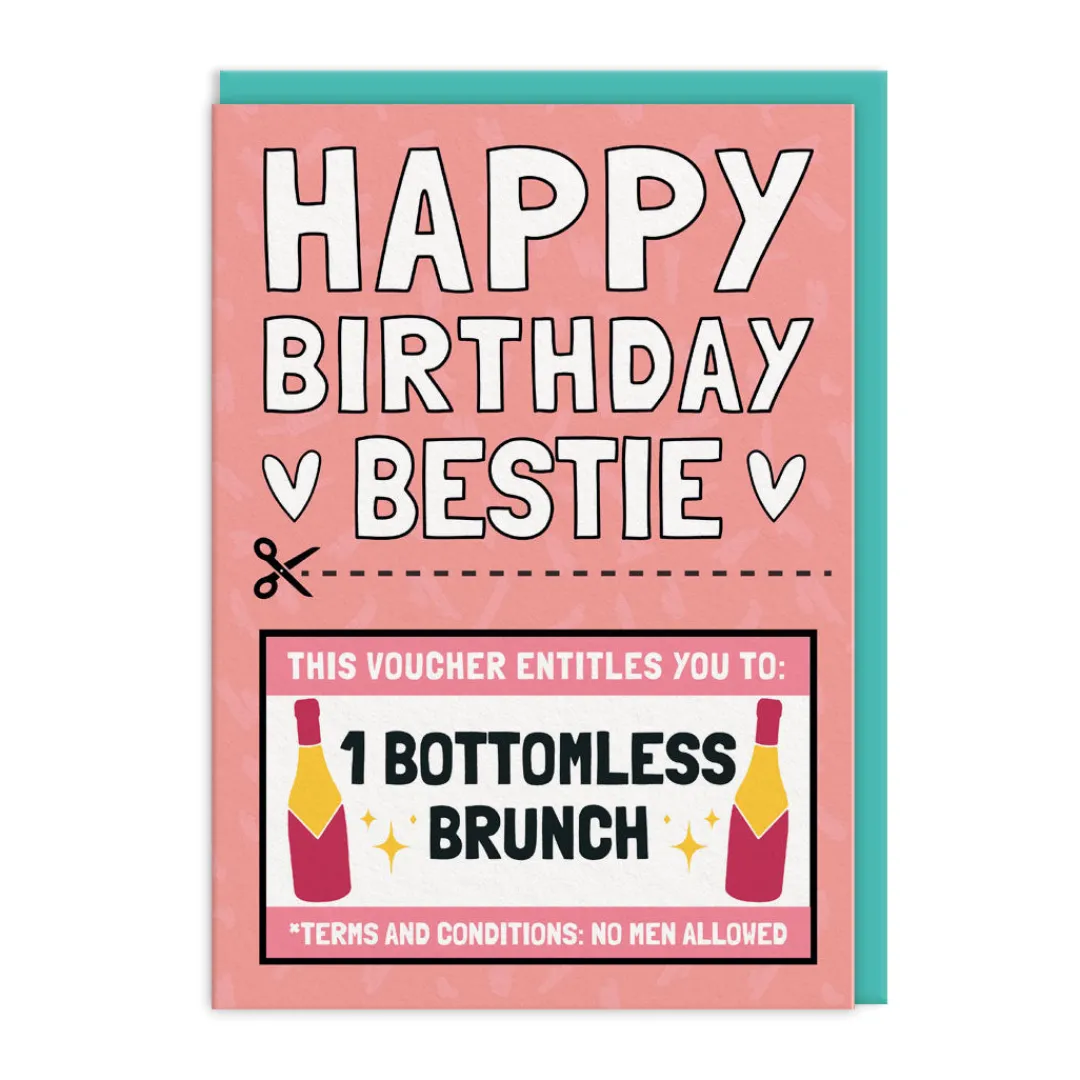 AbiGoLucky Birthday Cards*Bottomless Brunch Voucher Bestie Birthday Card 🥂 | Ohh Deer