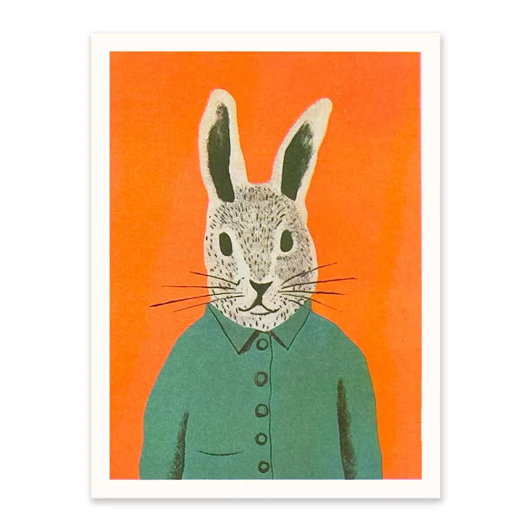 Ohh Deer Prints*Cute Neon Rabbit Riso Print (8x6)