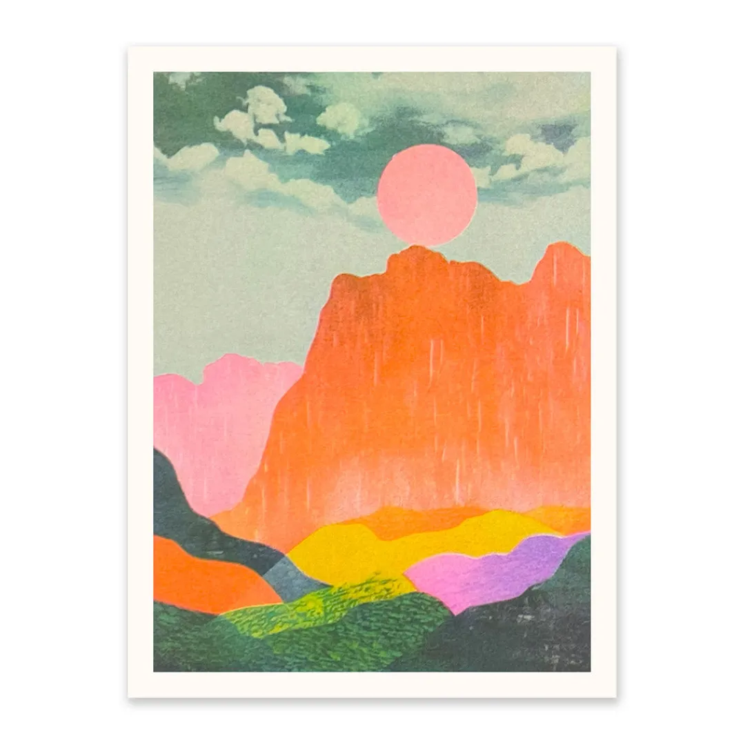 Ohh Deer Prints*Neon Mountains & Sun 1 Riso Print (8x6)