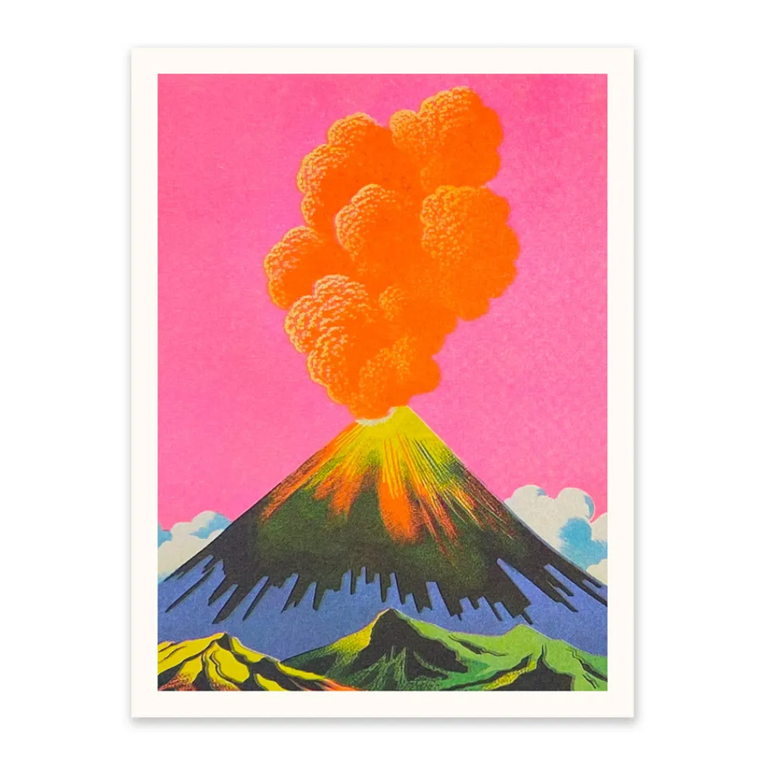 Ohh Deer Prints*Neon Volcanoes 3 Riso Print (8x6)