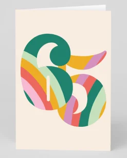 Raspberry Blossom Birthday|Birthday Cards*Personalised Colourful Rainbow Striped Numbers 65th Birthday Card | Ohh Deer