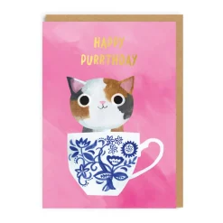 Angela Rozelaar Birthday Cards*Pink Teacup Cat Birthday Card | Ohh Deer