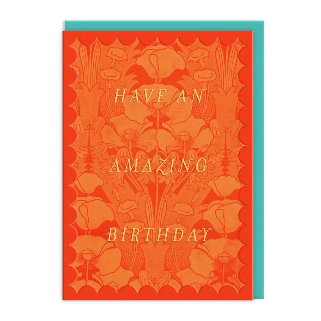 Vu0026A Birthday Cards*Scalloped Orange Floral Birthday Card