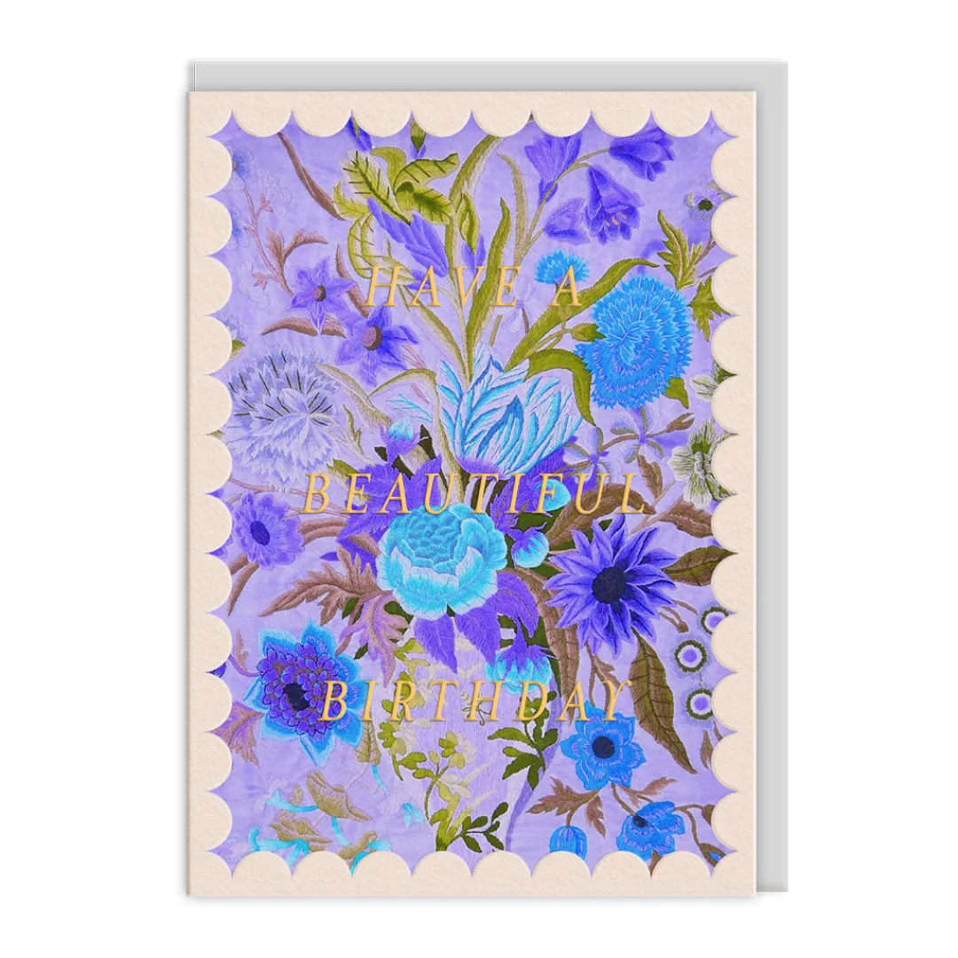 Vu0026A Birthday Cards*Scalloped Purple and Blue Floral Birthday Card